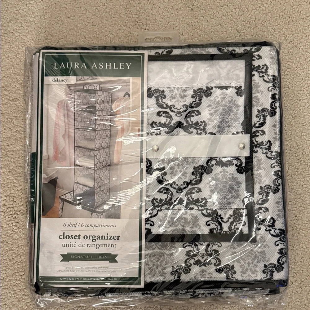 NWT Laura Ashley Black and White Damask Closet Organizers 3 piece Set - Picture 2 of 3